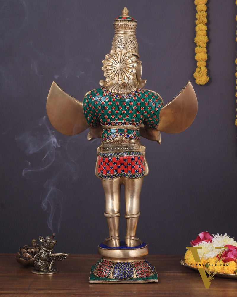 Brass standing Garuda Statue with Meenakari , 22" Tall,