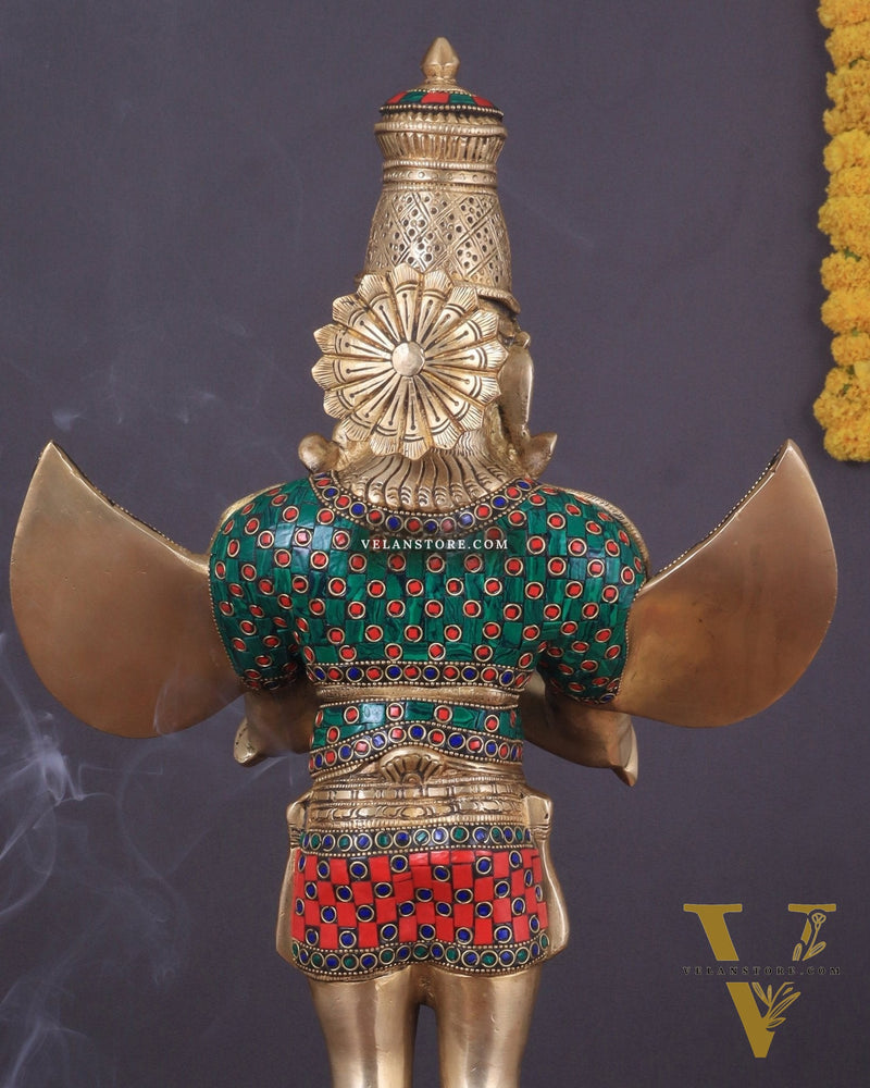 Brass standing Garuda Statue with Meenakari , 22" Tall,