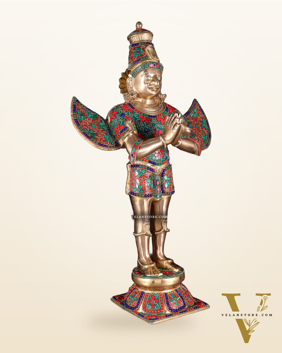 Brass standing Garuda Statue with Meenakari , 22" Tall
