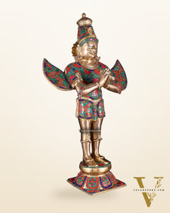 Brass standing Garuda Statue with Meenakari , 22" Tall