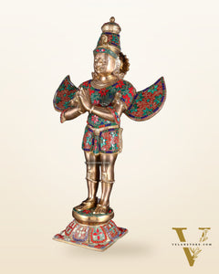 Brass standing Garuda Statue with Meenakari , 22" Tall