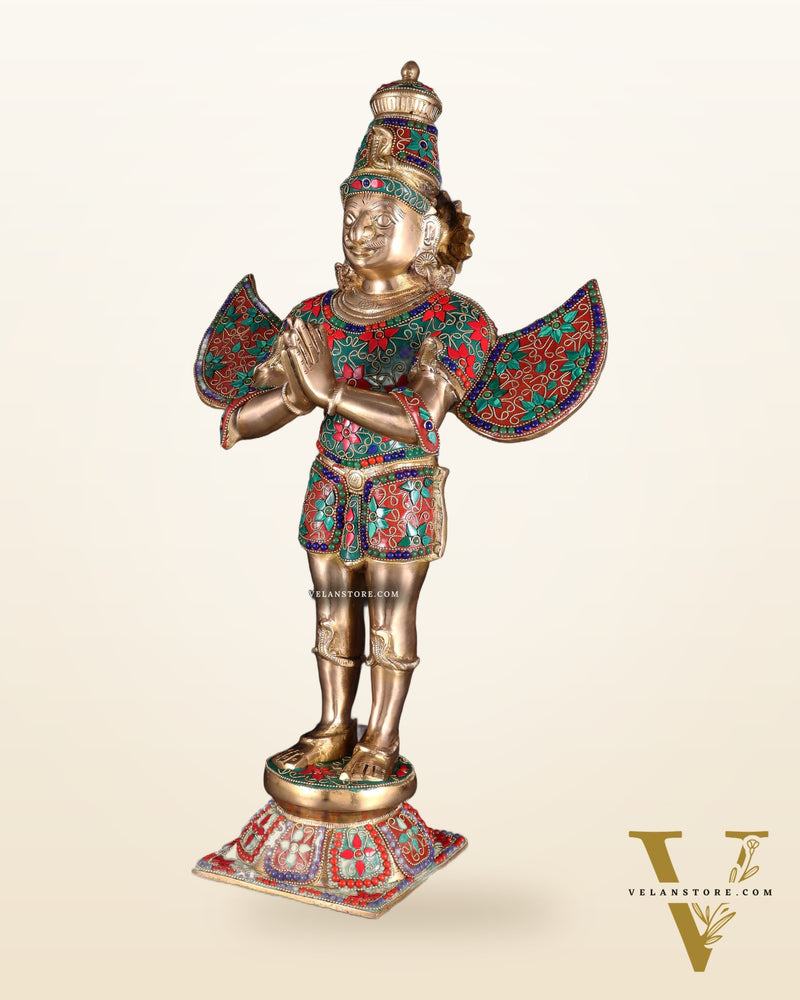 Brass standing Garuda Statue with Meenakari , 22" Tall