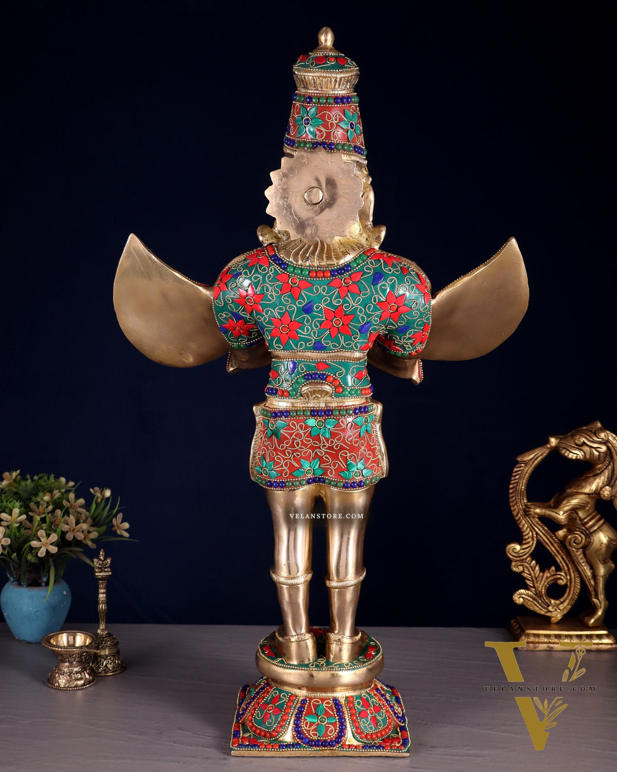 Brass standing Garuda Statue with Meenakari , 22" Tall
