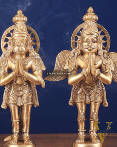 Brass Standing Hanuman and Garuda Idol Pair 12"