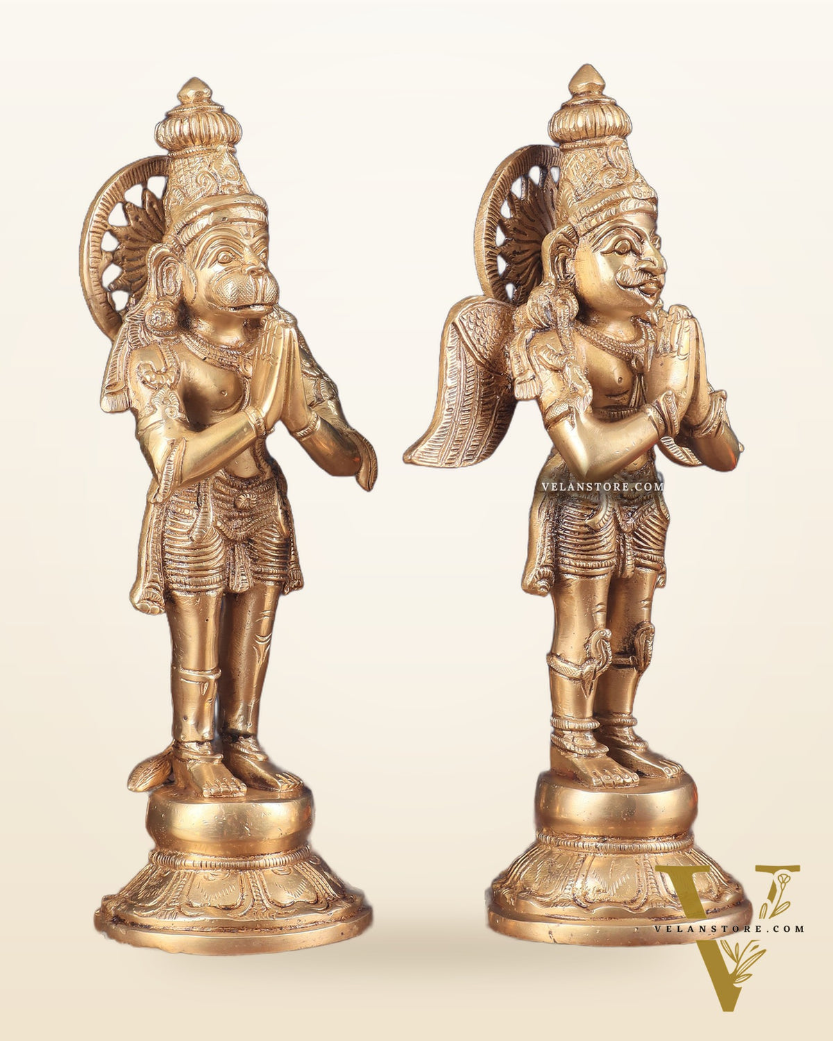 Brass Standing Hanuman and Garuda Idol Pair 12"