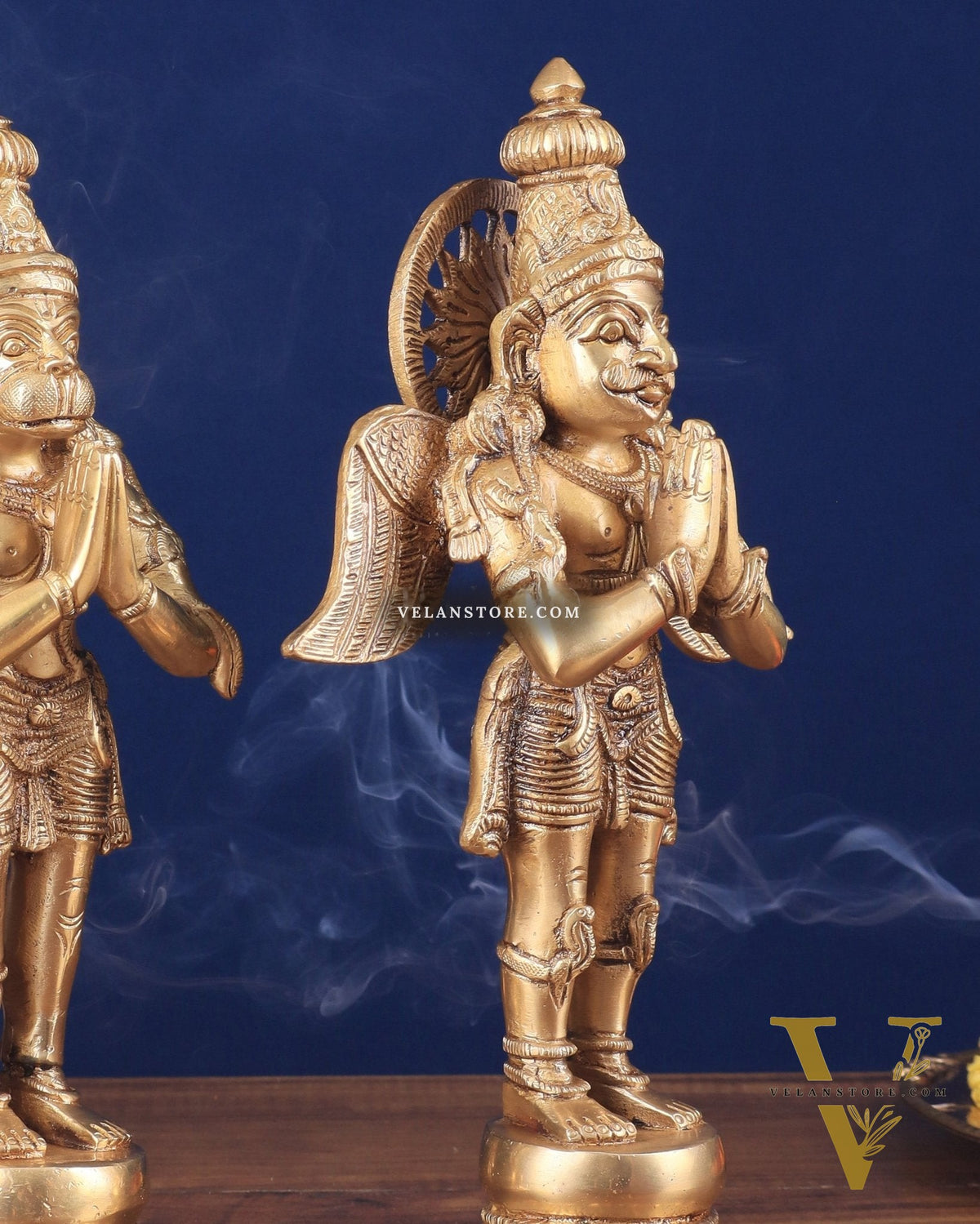 Brass Standing Hanuman and Garuda Idol Pair 12"