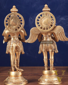 Brass Standing Hanuman and Garuda Idol Pair 12"