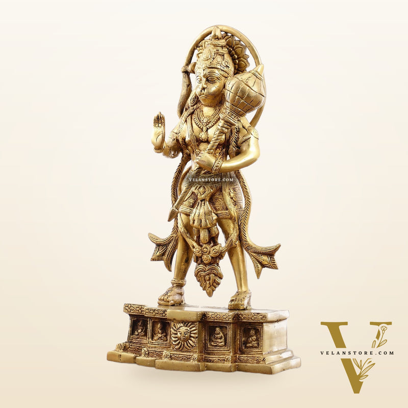 Brass Standing Hanuman Statue | 15.5" Tall | Divine Masterpiece