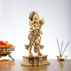 Brass Standing Hanuman Statue | 15.5" Tall | Divine Masterpiece