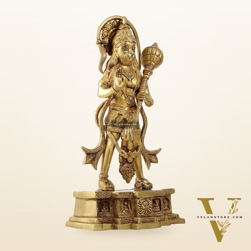 Brass Standing Hanuman Statue | 15.5" Tall | Divine Masterpiece