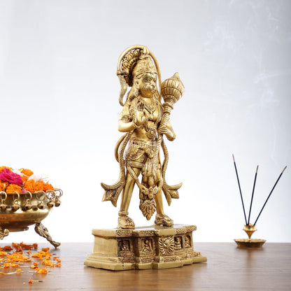 Brass Standing Hanuman Statue | 15.5" Tall | Divine Masterpiece