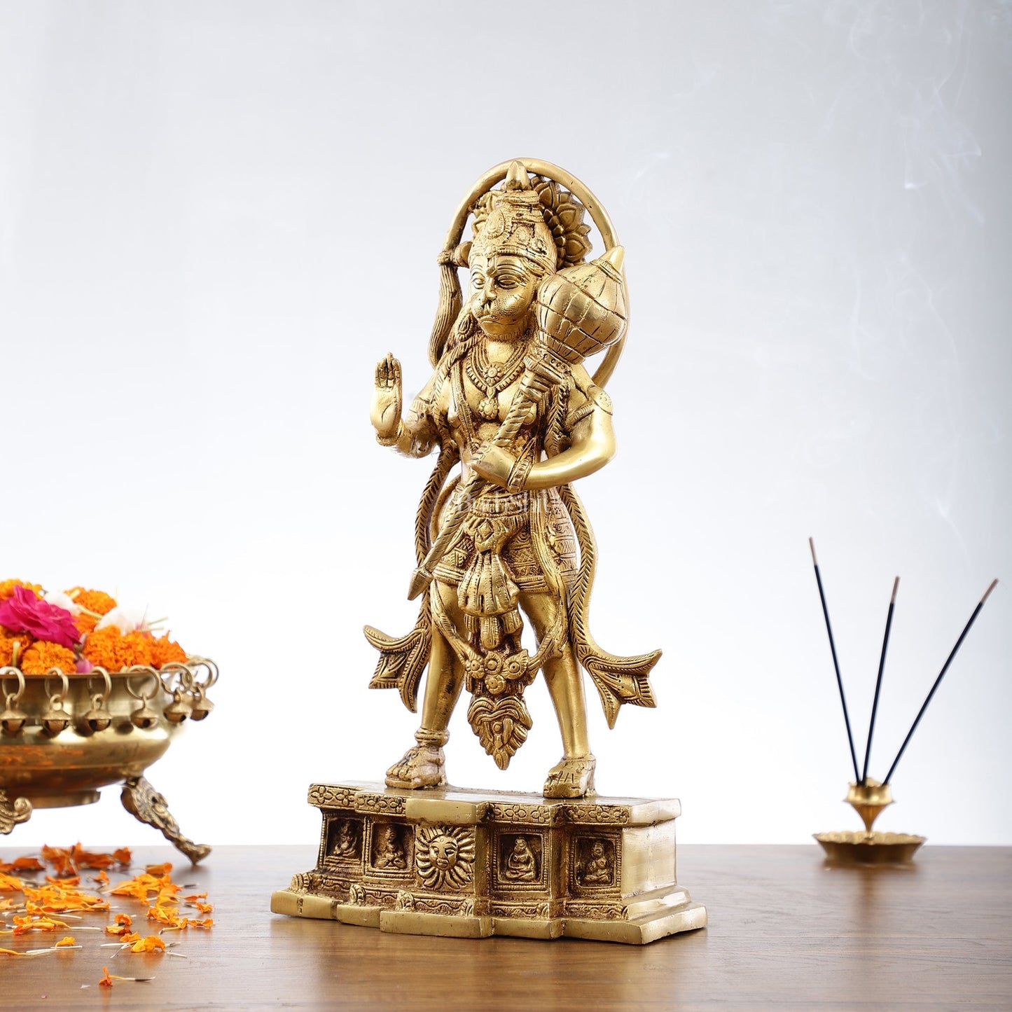 Brass Standing Hanuman Statue | 15.5" Tall | Divine Masterpiece