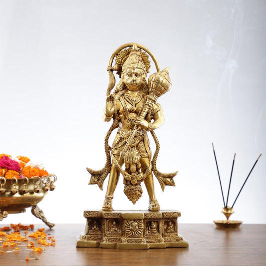 Brass Standing Hanuman Statue | 15.5" Tall | Divine Masterpiece