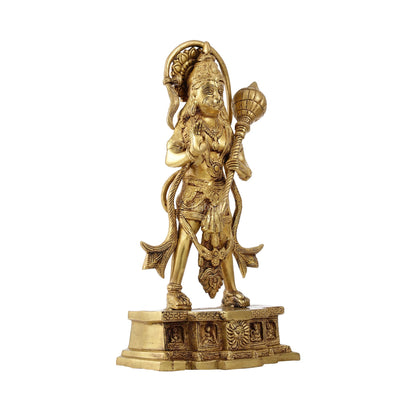 Brass Standing Hanuman Statue | 15.5" Tall | Divine Masterpiece