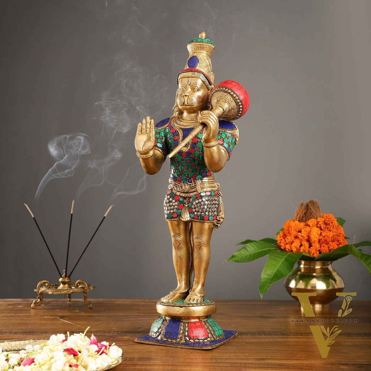 Brass standing Hanuman Statue - 21.5"