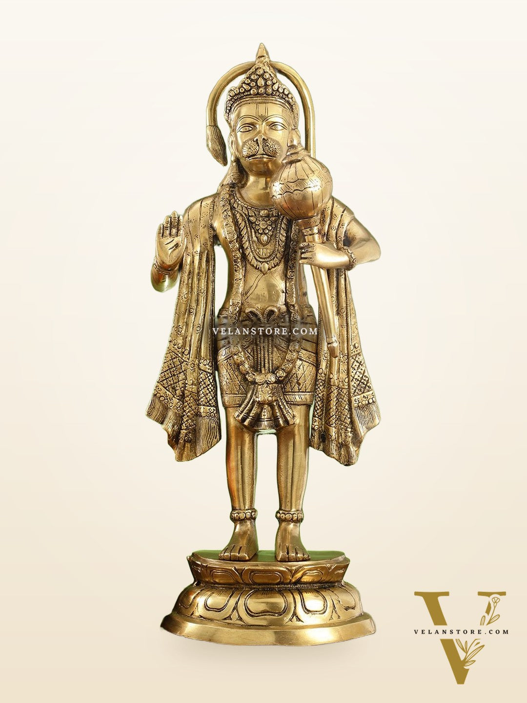 Brass Standing Hanuman Statue - 27" Aashirwaad Mudra Blessing