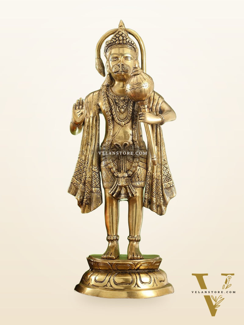 Brass Standing Hanuman Statue - 27" Aashirwaad Mudra Blessing
