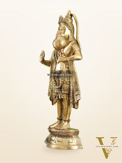 Brass Standing Hanuman Statue - 27" Aashirwaad Mudra Blessing