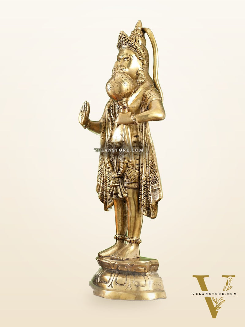 Brass Standing Hanuman Statue - 27" Aashirwaad Mudra Blessing