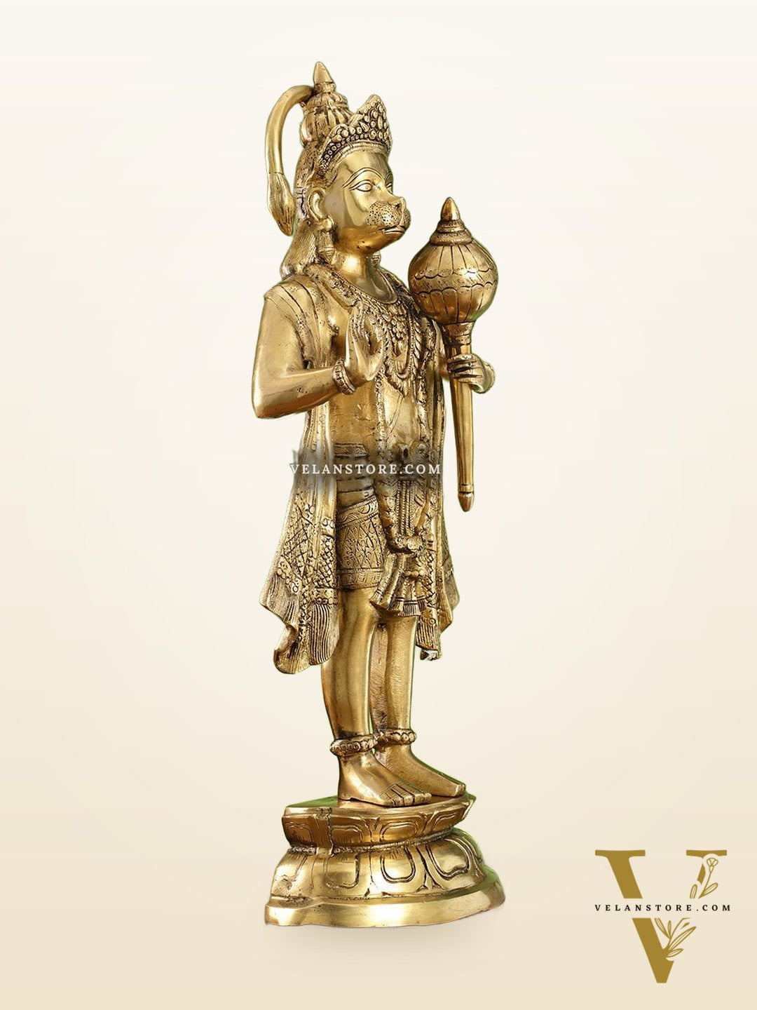 Brass Standing Hanuman Statue - 27" Aashirwaad Mudra Blessing