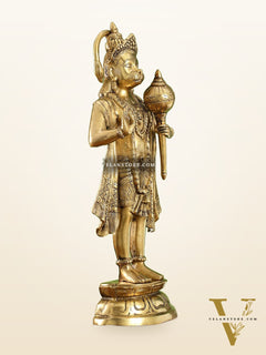Brass Standing Hanuman Statue - 27" Aashirwaad Mudra Blessing