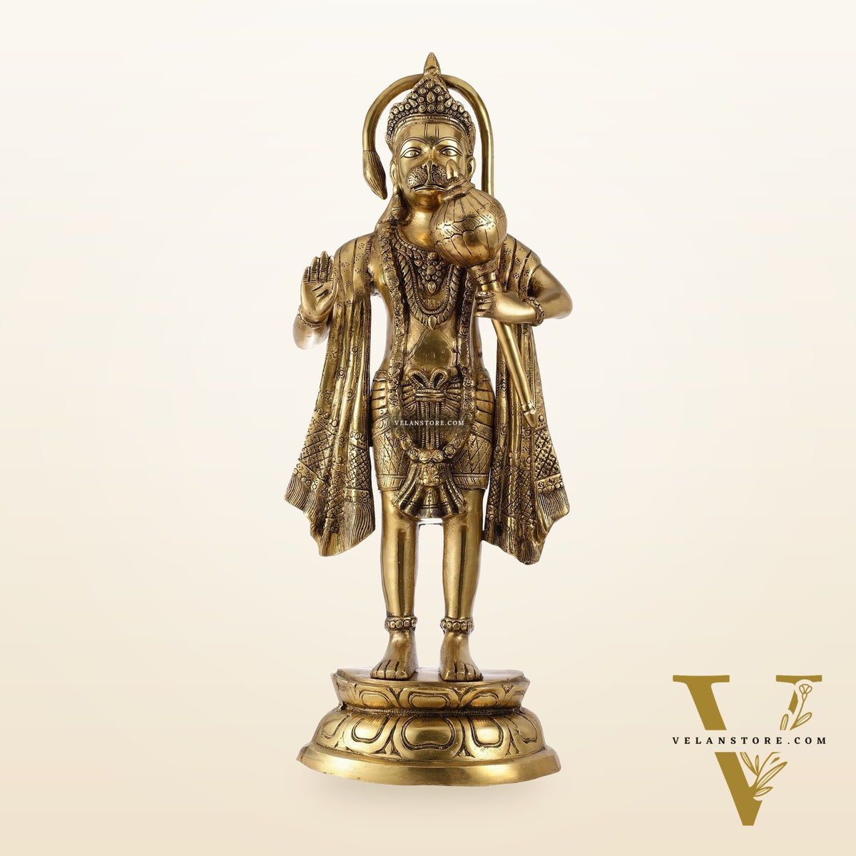 Brass Standing Hanuman Statue - 27" Aashirwaad Mudra Blessing
