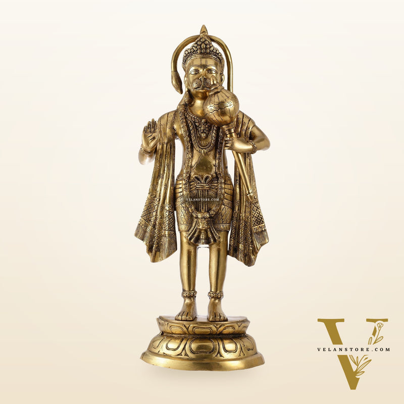 Brass Standing Hanuman Statue - 27" Aashirwaad Mudra Blessing
