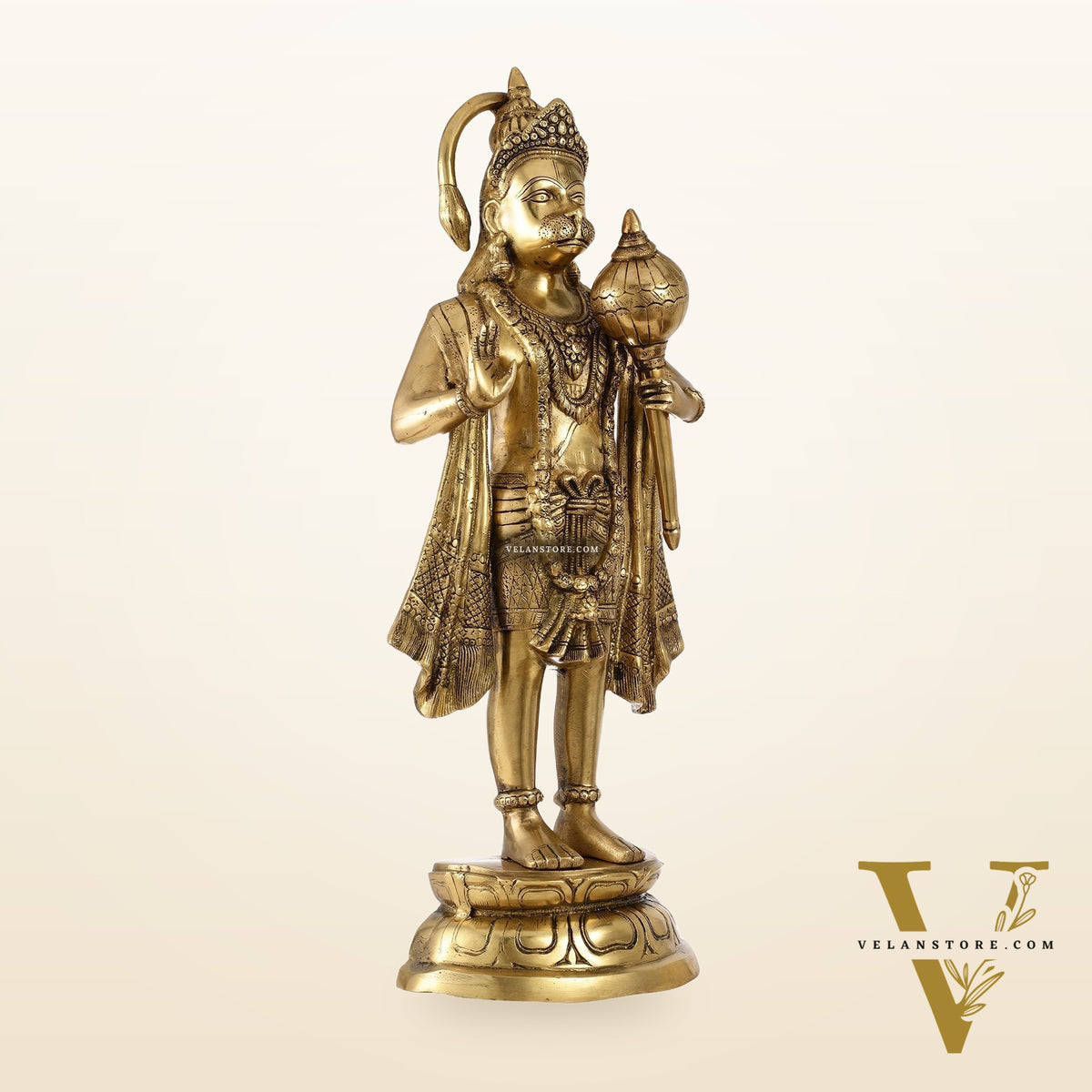 Brass Standing Hanuman Statue - 27" Aashirwaad Mudra Blessing