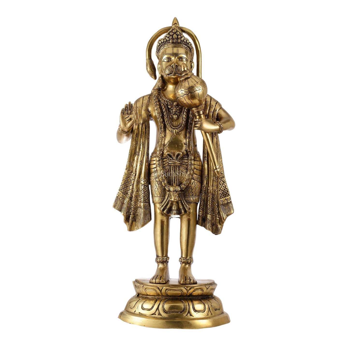 Brass Standing Hanuman Statue - 27" Aashirwaad Mudra Blessing