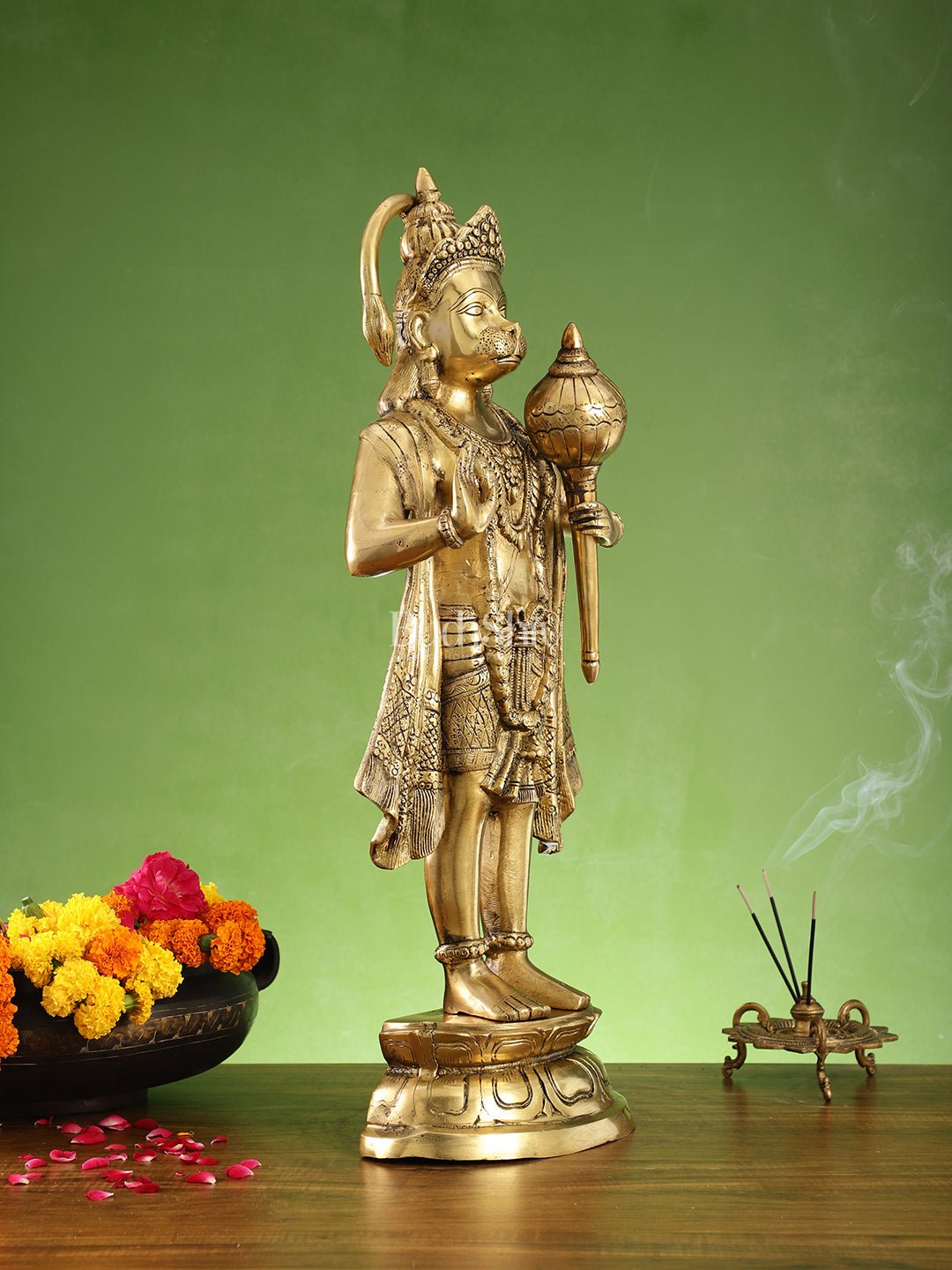 Brass Standing Hanuman Statue - 27" Aashirwaad Mudra Blessing