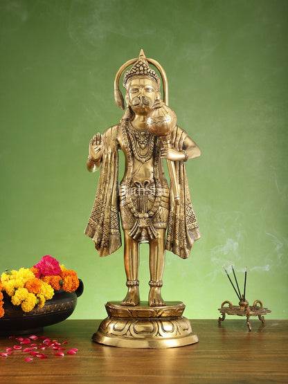 Brass Standing Hanuman Statue - 27" Aashirwaad Mudra Blessing
