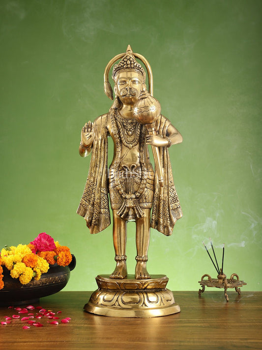 Brass Standing Hanuman Statue - 27" Aashirwaad Mudra Blessing