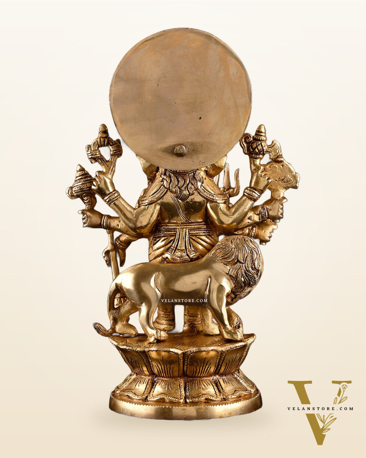 Brass Standing Kana Drishti Ganesha with Eight Arms and Lion 11.4 inch
