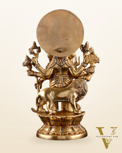 Brass Standing Kana Drishti Ganesha with Eight Arms and Lion 11.4 inch