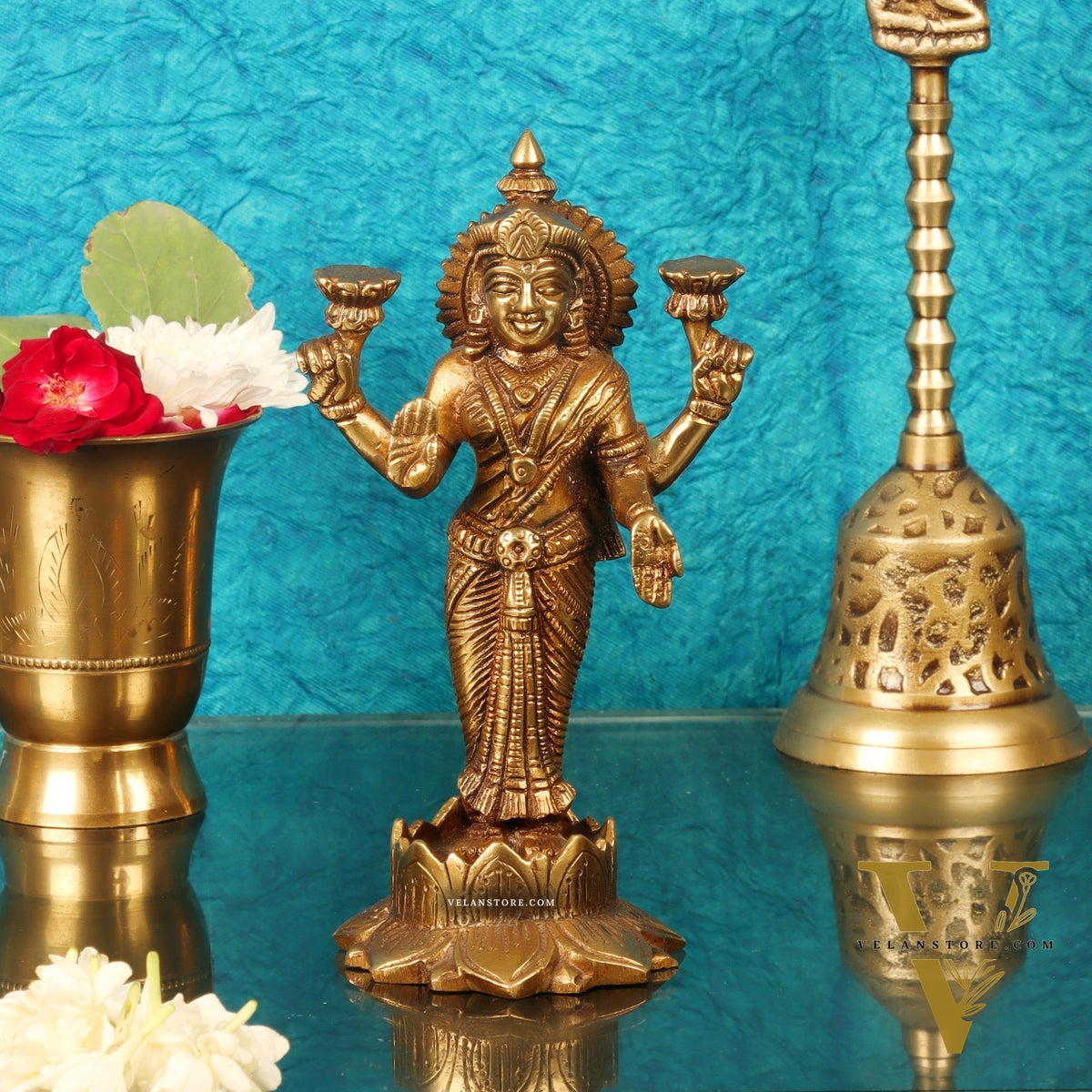 Brass Standing Lakshmi 7"