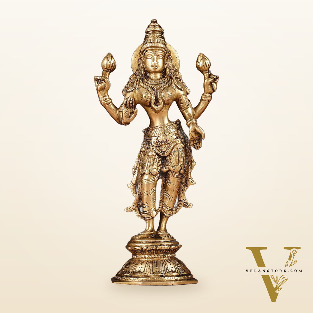 Brass Standing Lakshmi Idol 10"