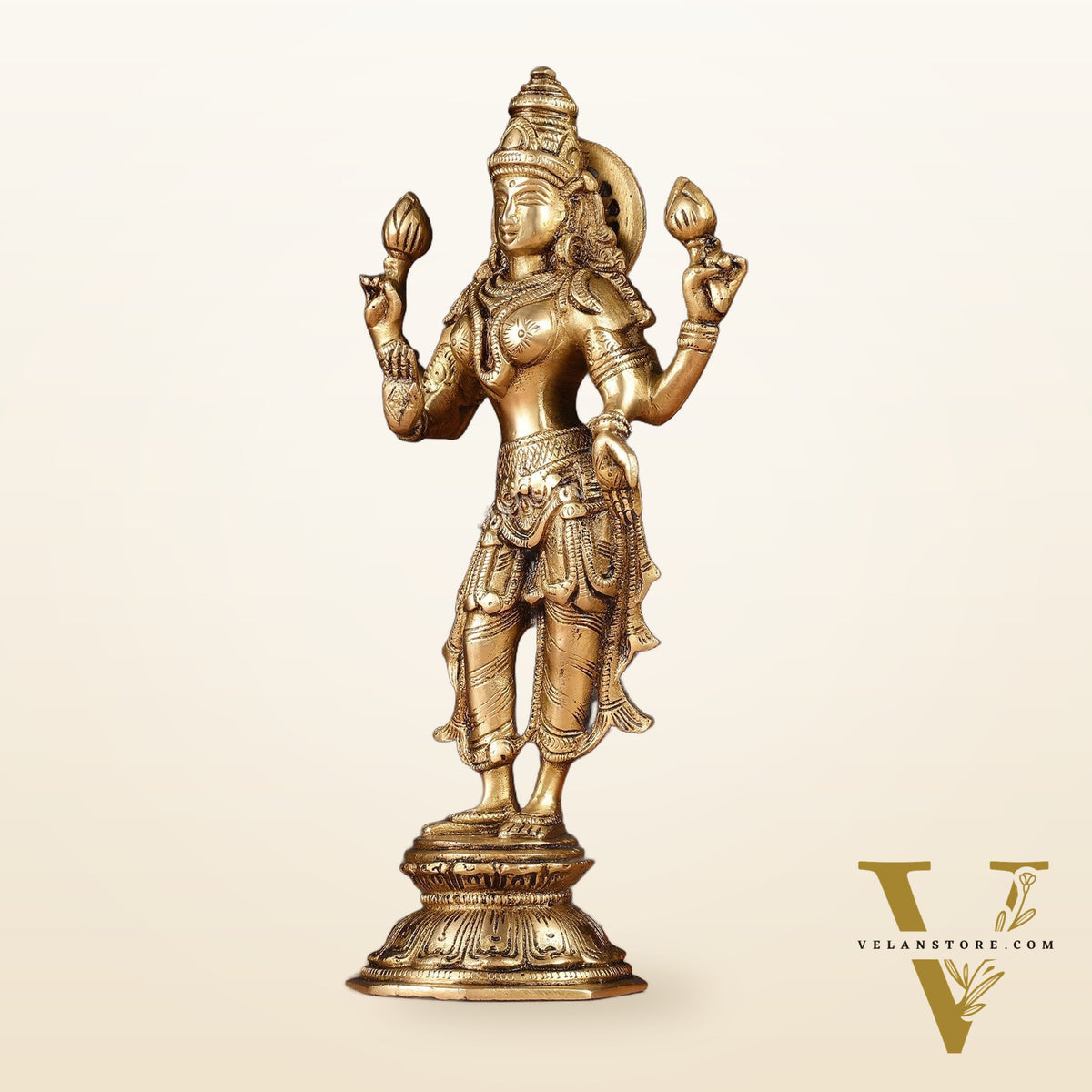 Brass Standing Lakshmi Idol 10"