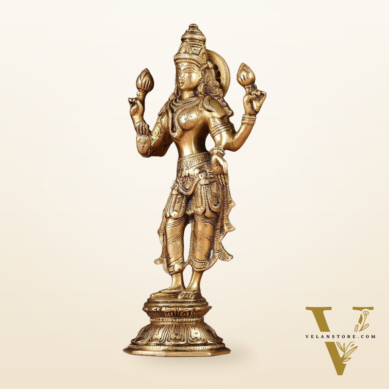 Brass Standing Lakshmi Idol 10"