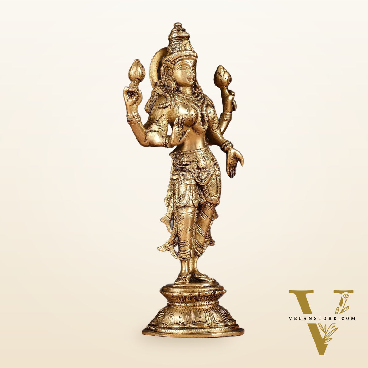 Brass Standing Lakshmi Idol 10"