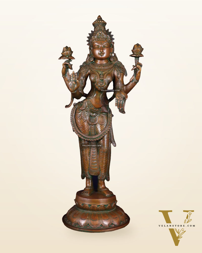 Brass Standing Lakshmi Statue – 24.5” chola bronze layer