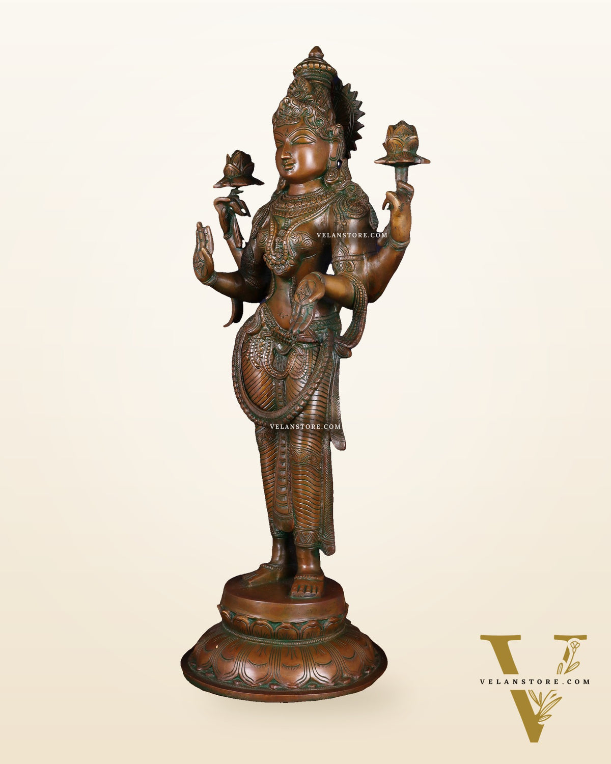Brass Standing Lakshmi Statue – 24.5” chola bronze layer