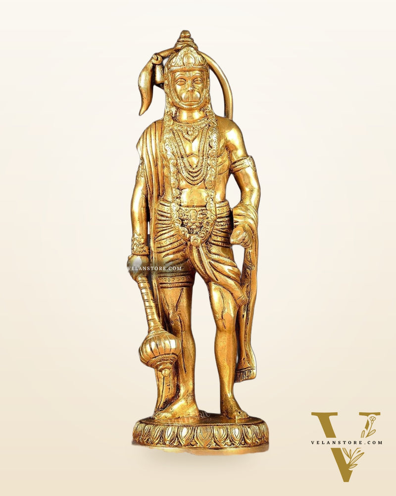 Brass standing Lord Hanuman Statue | 10" enhanced carvings
