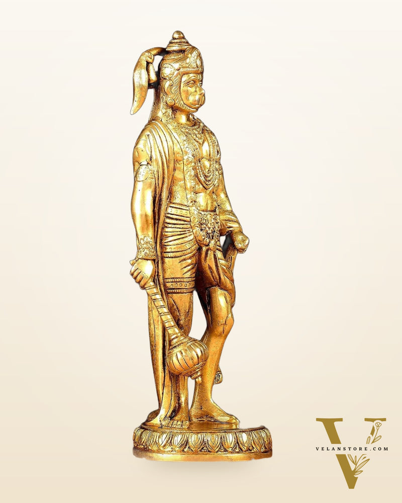 Brass standing Lord Hanuman Statue | 10" enhanced carvings