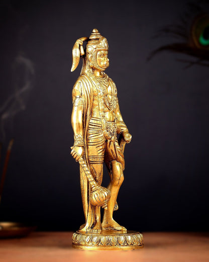 Brass standing Lord Hanuman Statue | 10" enhanced carvings