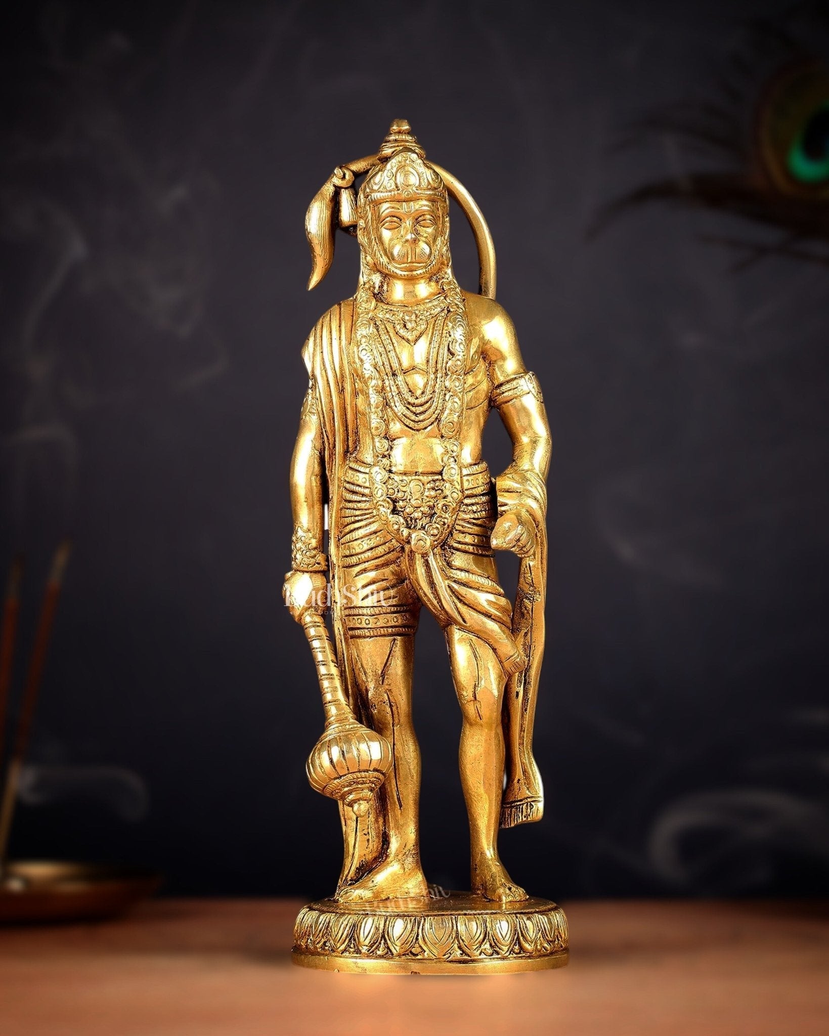 Brass standing Lord Hanuman Statue | 10" enhanced carvings