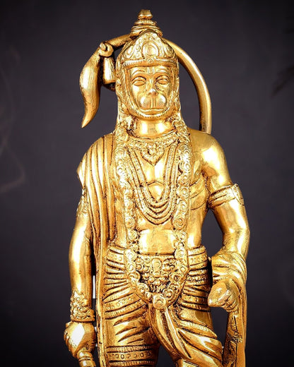 Brass standing Lord Hanuman Statue | 10" enhanced carvings