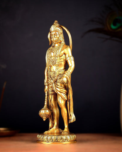 Brass standing Lord Hanuman Statue | 10" enhanced carvings