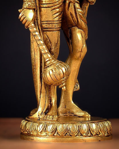 Brass standing Lord Hanuman Statue | 10" enhanced carvings