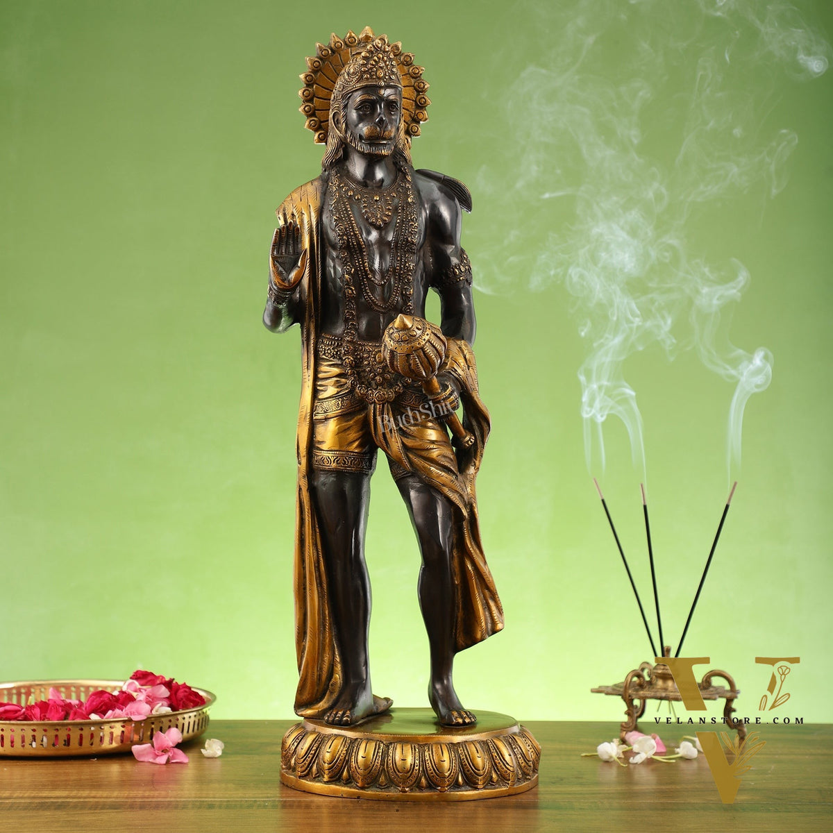 Brass Standing Lord Hanuman Statue 22.5"