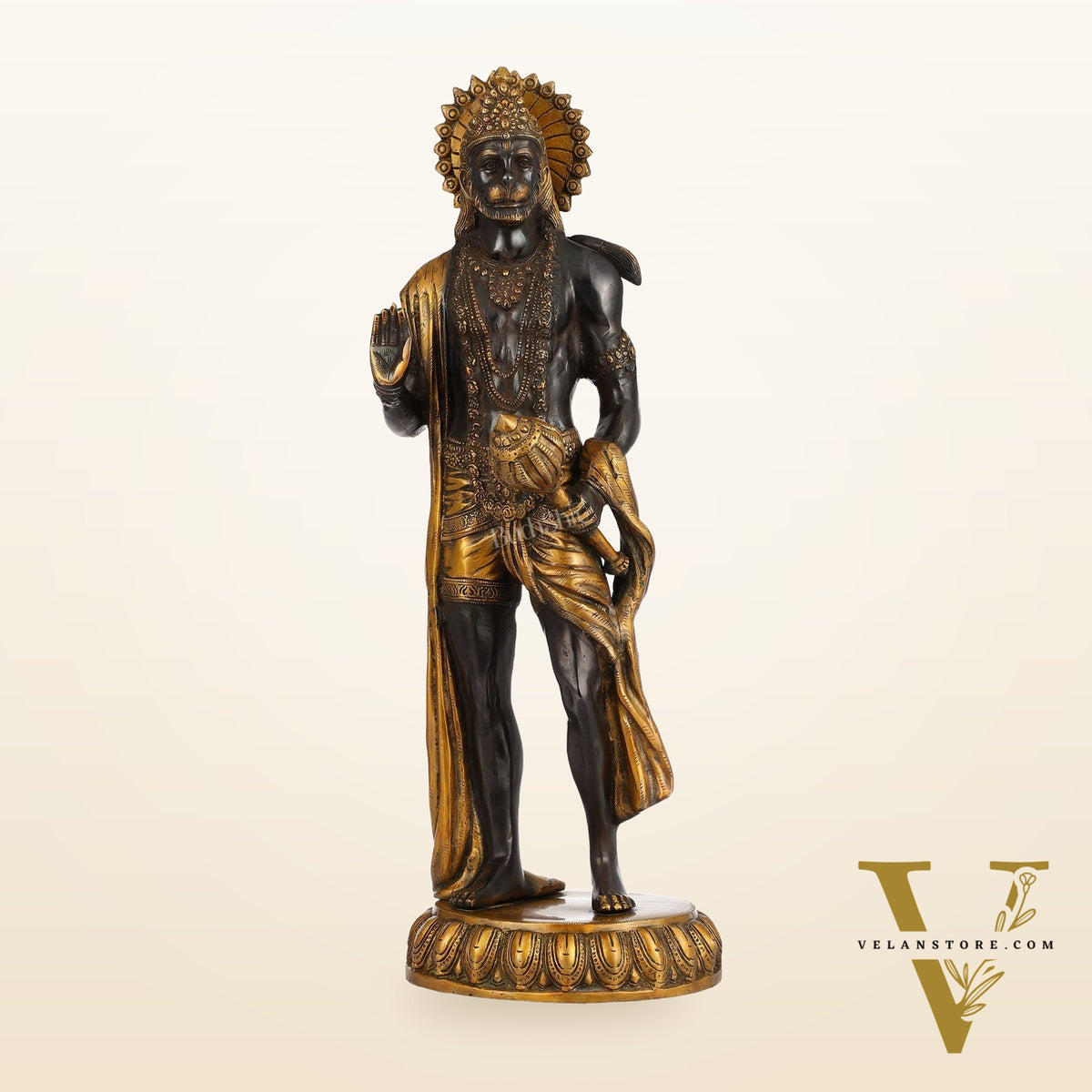 Brass Standing Lord Hanuman Statue 22.5"